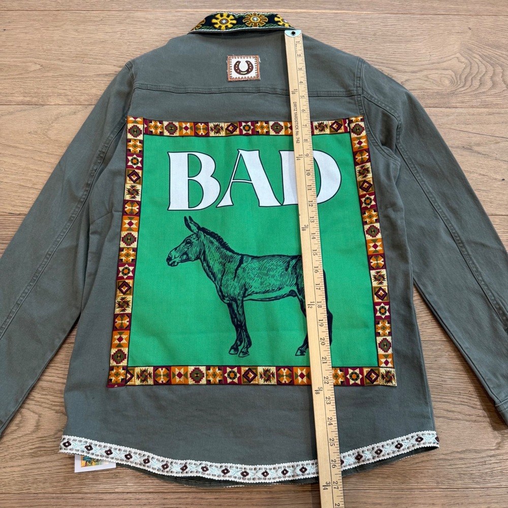 Lesal Upcycled 1 of a Kind Western Donkey Jacket Olive Green Womens Medium - Picture 5 of 9